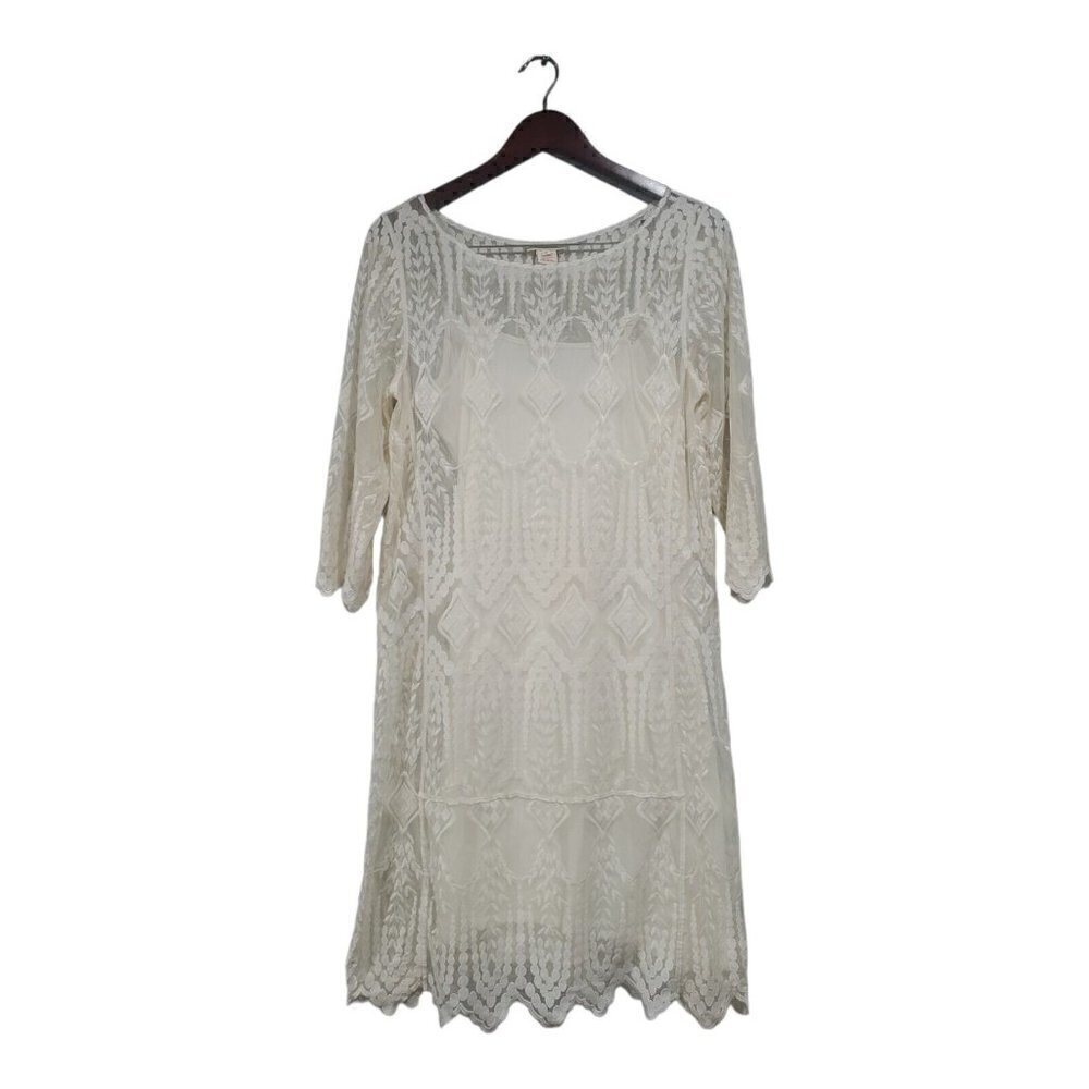 Sundance Women's Ivory Lace Overlay Dress Cream Slip Dress Underneath Boho Sz S
